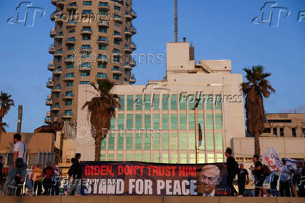 Protest in support of U.S. President Biden after Iran launched drones and missiles towards Israel, in Tel Aviv