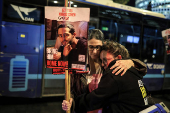 Supporters of Israeli hostages, kidnapped during the deadly October 7 2023 attack by Hamas, demand a deal as they protest amid ongoing negotiations for a ceasefire in Gaza, in Tel Aviv