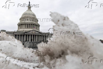 A view shows snow at the Capitol ahead of Trump's inauguration, in Washington