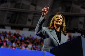 Democratic presidential nominee and U.S. Vice President Kamala Harris attends a campaign event in Madison