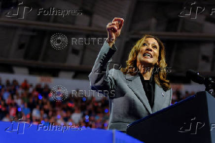 Democratic presidential nominee and U.S. Vice President Kamala Harris attends a campaign event in Madison