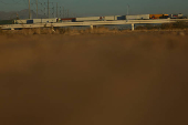 Trucks queue to cross into the United States at Zaragoza-Ysleta border crossing, in Ciudad Juarez