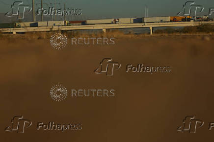 Trucks queue to cross into the United States at Zaragoza-Ysleta border crossing, in Ciudad Juarez