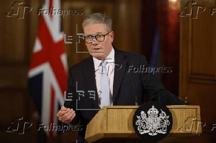 British Prime Minister Starmer holds press conference on migration in London