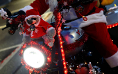 Riding Santas take part in their 10th Harley Davidson motorcycle ride near Neustadt an der Weinstrasse