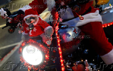 Riding Santas take part in their 10th Harley Davidson motorcycle ride near Neustadt an der Weinstrasse