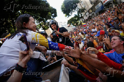 Venezuela opposition leader Machado appears at protest