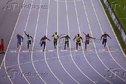 Final masculina de 100m no atletismo, nas Olimpadas de Paris 2024