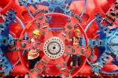 China Railway workers at the construction site of an underground railway station in Huzhou