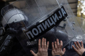 Serbian opposition and supporters protest over railway station roof collapse, in Novi Sad