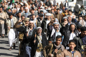 Houthi mobilization trainees parade in Sanaa