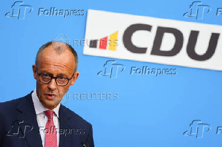 Bavarian State Prime Minister Soeder of the CSU and CDU leader Friedrich Merz hold a press conference, in Berlin