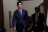 Canada's Prime Minister Justin Trudeau takes part in a press conference on Parliament Hill in Ottawa