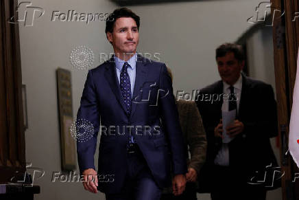 Canada's Prime Minister Justin Trudeau takes part in a press conference on Parliament Hill in Ottawa