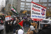 Students protest in support of the Palestinian people, in New York