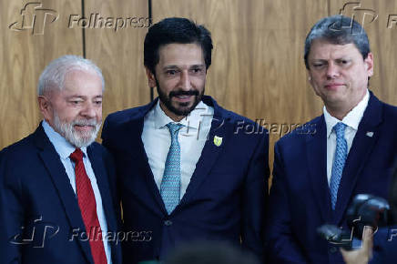 Lula, Tarcsio e Ricardo Nunes em evento no Palcio do Planalto