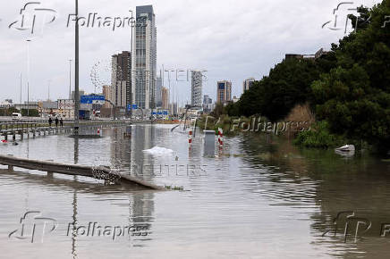 A general view of floods caused by heavy rains in Dubai