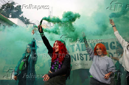 Demonstrators take part in a rally to mark International Safe Abortion Day, in Bogota