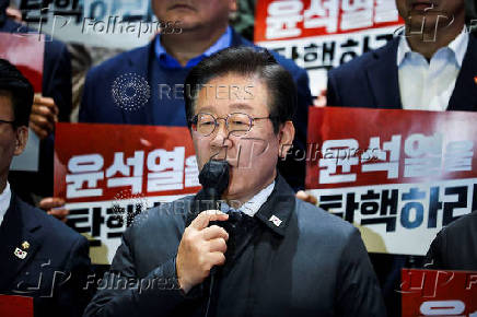 Press conference after South Korean President Yoon Suk Yeol survived an impeachment motion, at the National Assembly in Seoul