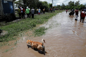 Athi River burst its banks following heavy rainfall in Machakos county near Nairobi
