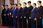 Taiwan President-elect Lai Ching-te attends a press conference where incoming cabinet members are announced in Taipei