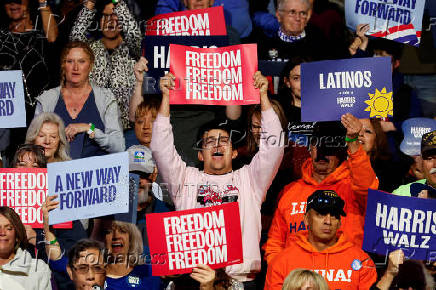 Democratic presidential nominee U.S. Vice President Kamala Harris attends a campaign rally in Reno