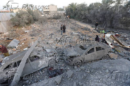 Aftermath of an Israeli strike on a house in Deir Al-Balah in the central Gaza Strip