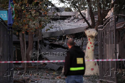 View of the damaged site after a projectile fired from Yemen was intercepted, in Ramat Gan