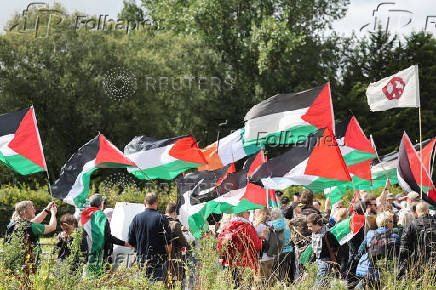 People protest in solidarity with Palestinians in Gaza near the Shannon Airport