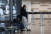 Colombians deported from the United States arrive at El Dorado International Airport in Bogota