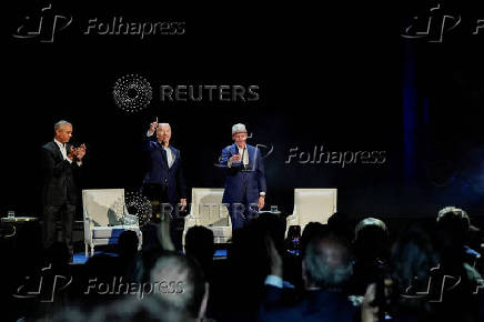 U.S. President Biden and former Presidents Obama and Clinton participate in a discussion at Radio City Music Hall in New York