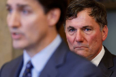 Canada's Canada's Minister of Public Safety, Democratic Institutions and Intergovernmental Affairs Dominic LeBlanc and Prime Minister Justin Trudeau take part in a press conference on Parliament Hill in Ottawa