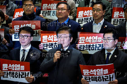 Press conference after South Korean President Yoon Suk Yeol survived an impeachment motion, at the National Assembly in Seoul