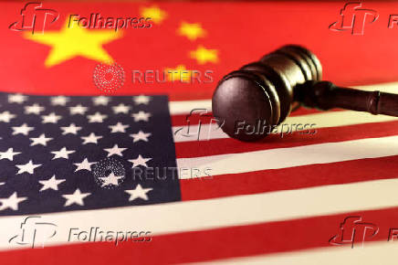 Illustration shows U.S. and Chinese flags and gavel