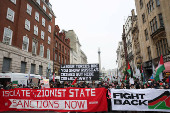 Demonstration in support of Palestinians in Gaza, after Israel and Hamas reached a ceasefire deal, in London