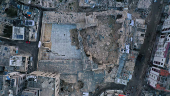 A drone view shows the remains of the Great Omari Mosque which was destroyed in an Israeli strike during the war, amid a ceasefire between Israel and Hamas, in Gaza City