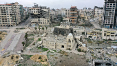 A drone view shows the remains of Al Hassaina Mosque which was destroyed in an Israeli strike during the war, amid a ceasefire between Israel and Hamas, in Gaza City