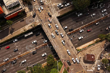 A drone view shows 23 de Maio Avenue in Sao Paulo