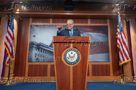 U.S. Senate Majority Leader Chuck Schumer (D-NY) speaks to the media