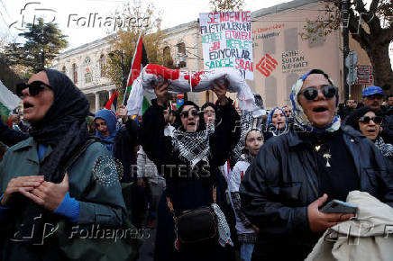 People demonstrate in support of Palestinians in Gaza, in Istanbul