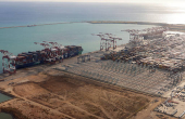 Shipping containers are seen at the port in Barcelona