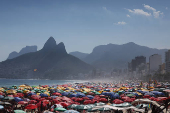 People enjoy the Ipanema beach during a heatwave in Rio de Janeiro