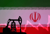 FILE PHOTO: Illustration shows Iran flag, oil pump jack and stock graph