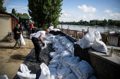 People take preventive measures for the flooding of the Danube, in Budapest