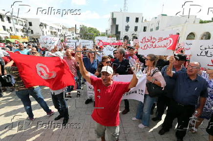 Tunisia's Free Destourian Party supporters protest for release of party leader Abir Moussi