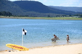 People find relief from the summer heat at Penrith Beach in Australia