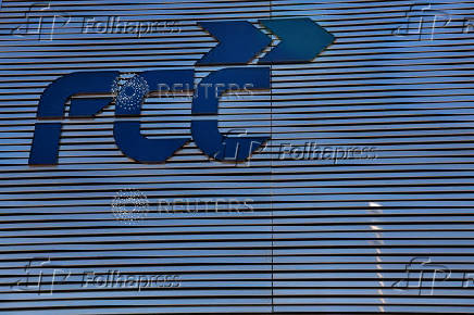 The logo of Spanish building and services group FCC is seen at their offices in Madrid