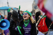 Demonstrators take part in a rally to mark International Safe Abortion Day, in Bogota