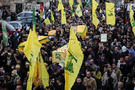 Funeral of Hezbollah fighters who were killed during hostilities with Israeli forces, in Maarakeh