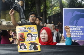 People rally on Human Rights Day in Jakarta